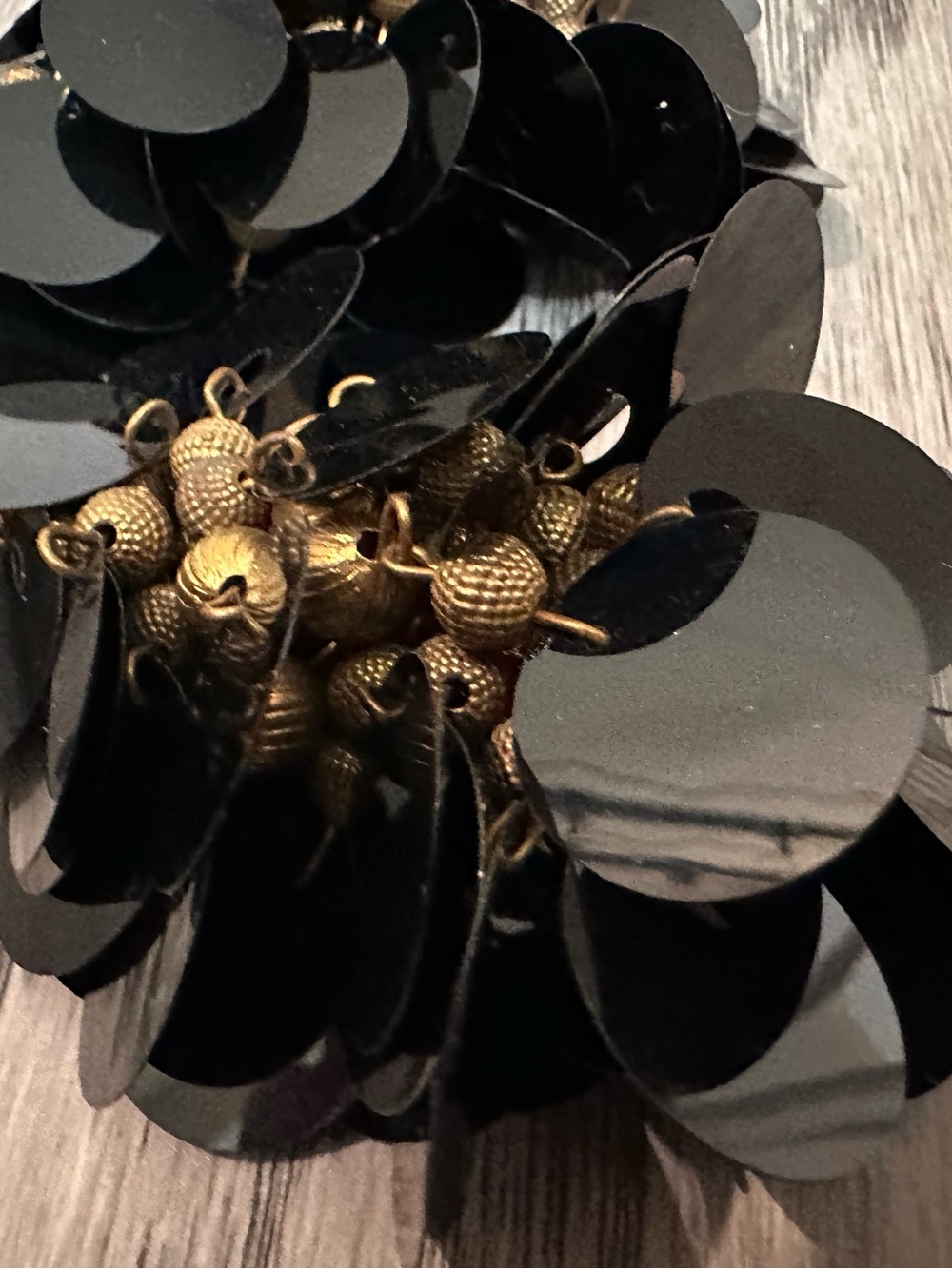 Gold & Black Sequin Cluster Dangle Earrings - Picture 3 of 7